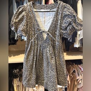 Altar’d State Puff Sleeve Denim Romper